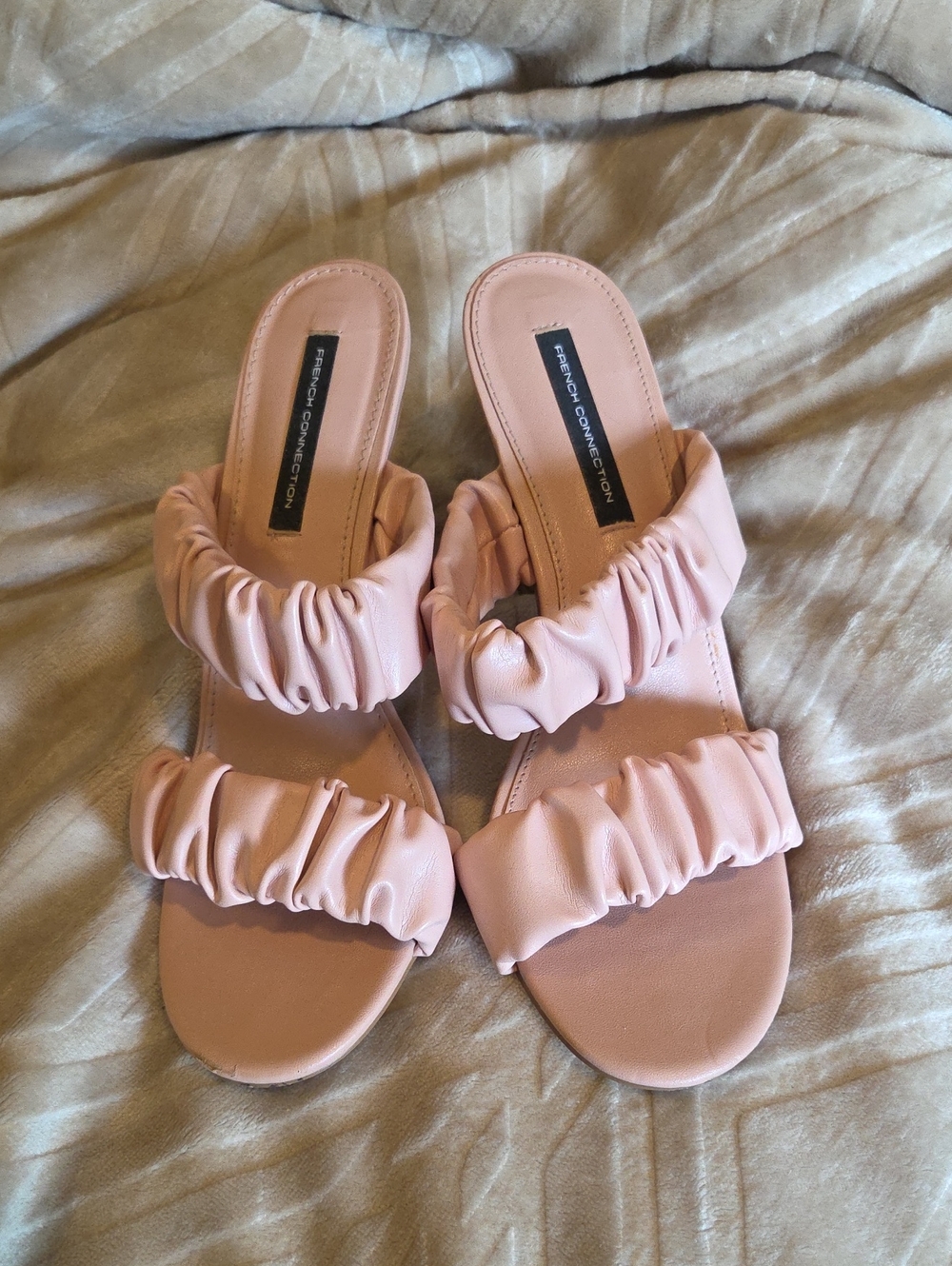French Connection Blush Ruched Double-Strap Slide Sandals